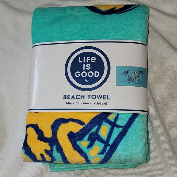 LIFE IS GOOD Large Dog In Hammock Logo Beach Towel 2024 ⛱️ 34 x 64 inches • New - Picture 1 of 5